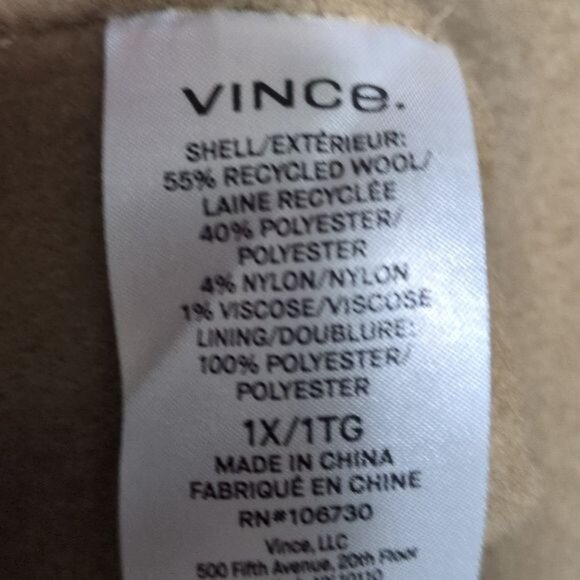 Vince Classic Wool Straight Coat Womens 1X Tan Basic Chic Contemporary Old Money - Picture 4 of 4